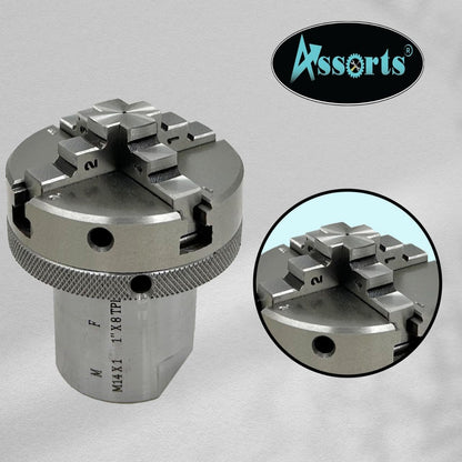 Lathe Spindle Adapter Connects 1" X 8 Tpi Machine Spindle To M14 X 1 Threaded Chucks (Adaptor With 65 Mm 4 Jaw Self Centering Chuck)