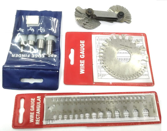 QUALITY 4 PIECES EDGE FINDER SET, 51 BLADES THREAD SCREW PITCH GAUGE, & WIRE GAUGE SET ROUND & RECTANGULAR