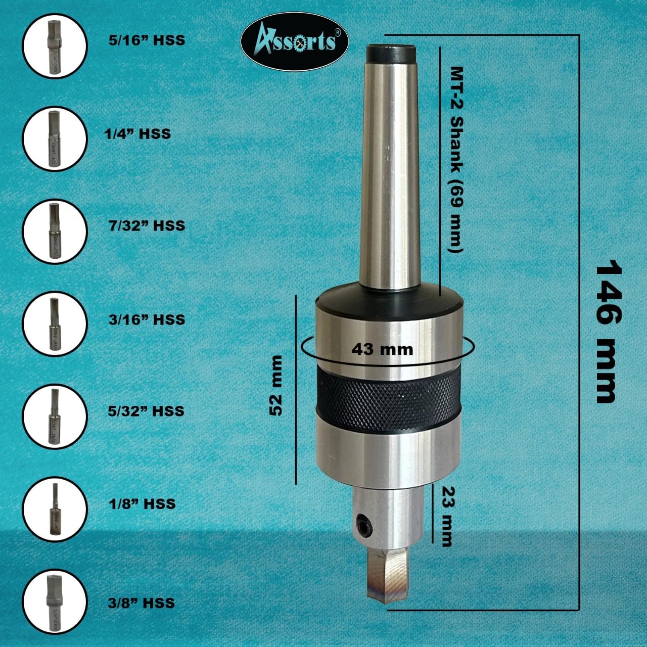 ASSORTS MT2 Live Revolving Center with HEX Rotary Broach Punches – Precision Lathe Accessory for Internal Hexagon Broaching