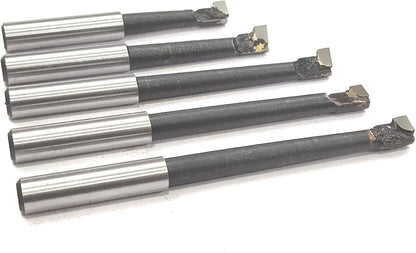 Set of 5 Pcs Carbide Brazed Boring Tools Shank Size 7.90 mm Round- Suitable for Cutting Through Boring Head & Tool Holders of 8 mm Bore Size