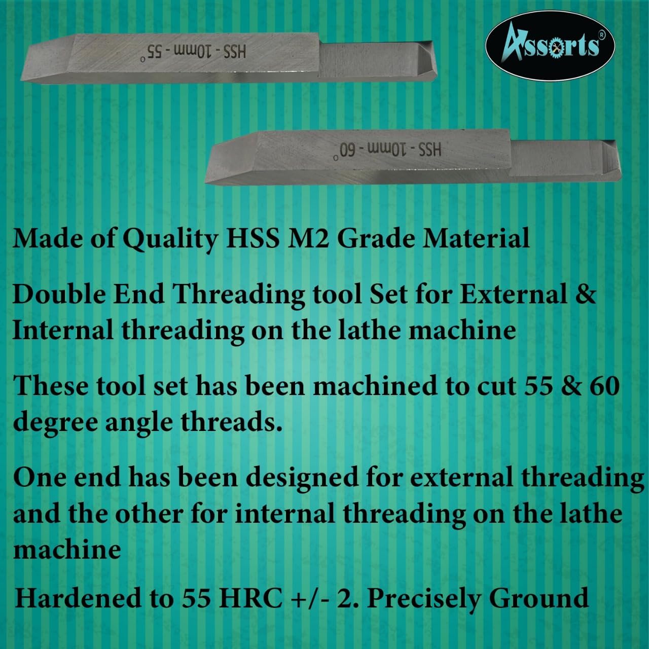 Double End Internal External Threading HSS Tool Set for Lathe Machine (10 X 10 MM SHANK)