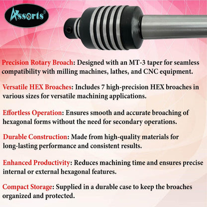 Assorts New MT-3 Teng-Style Rotary Broach with 7 Hex Punches Set