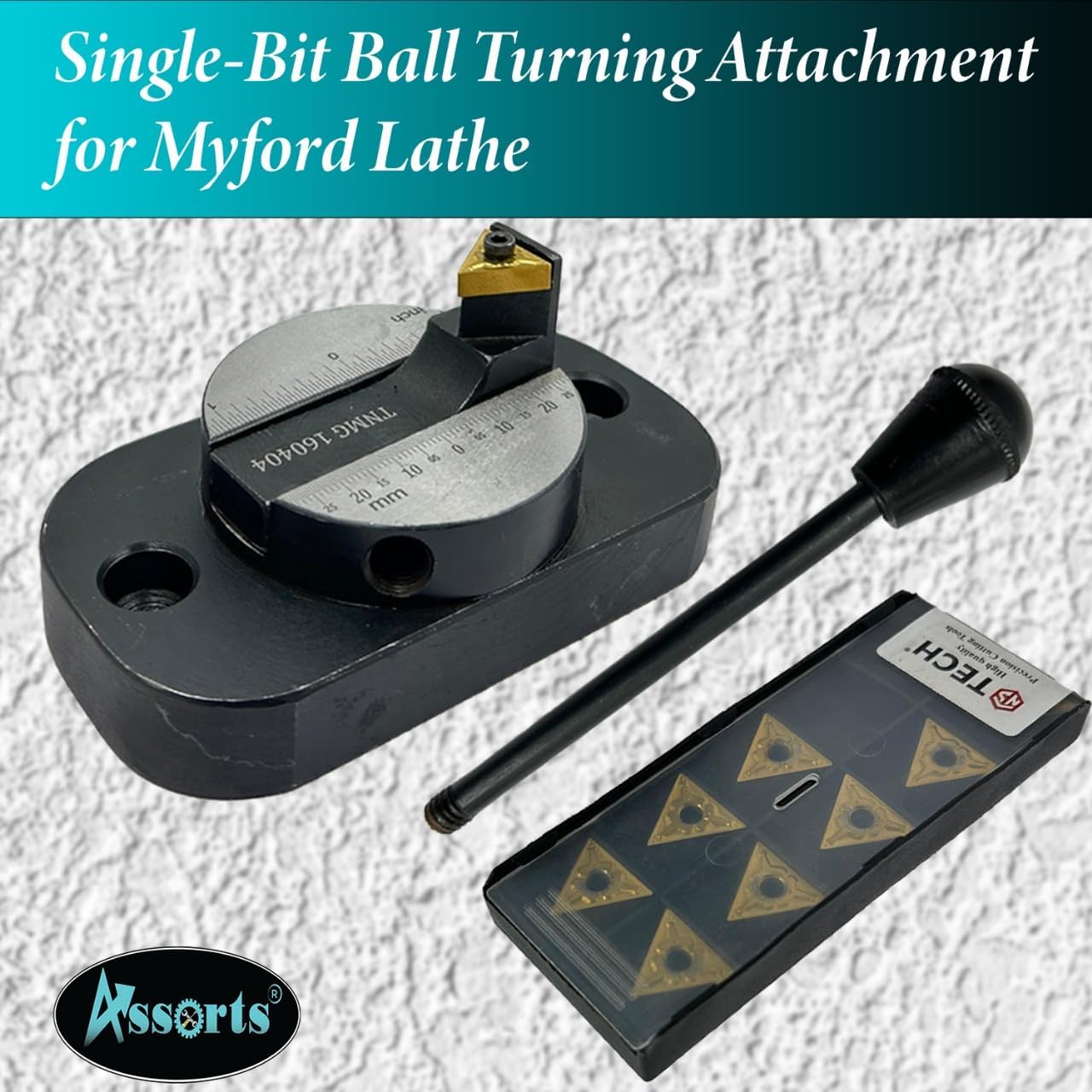 Assorts Lathe Ball Turning Attachment – Oval & Round Base with Graduation Scale – Single & Double Bit Options – Convex & Concave Metal Sphere Radius Turning Fits Myford & Similar Lathes – Supplied in Plastic Suitcase with 1 Cutting Bit Box