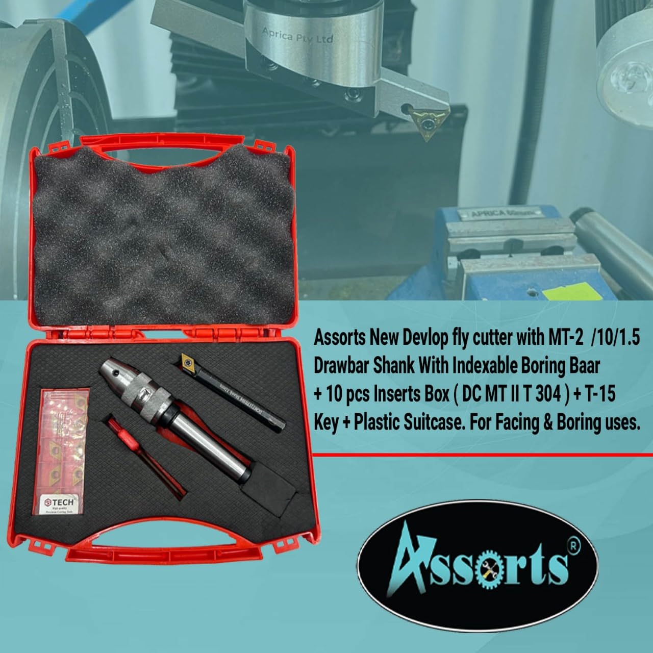 Assorts New Develop Fly Cutter with MT2 Shank & Indexable Boring Bar – Includes 10 PCS DCMT 11T304 Inserts, T-15 Key & Plastic Case | Perfect for Facing & Boring | Watch Working Video for Details