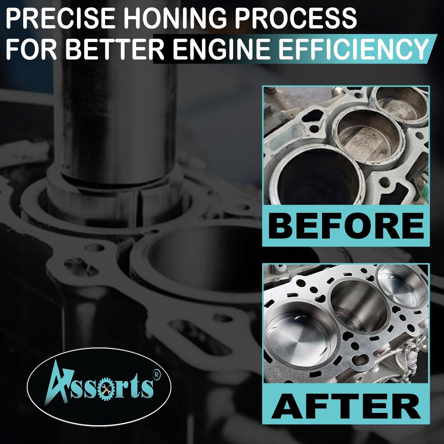 Assorts Engine Cylinder Hone Kit 2"–3" (50–75mm) Adjustable Handheld Honing Tool with 16 Honing Stones, 4" x 5/16" x 5/16", Heavy Duty Cylinder Hone for Automotive & Motorcycle Engines