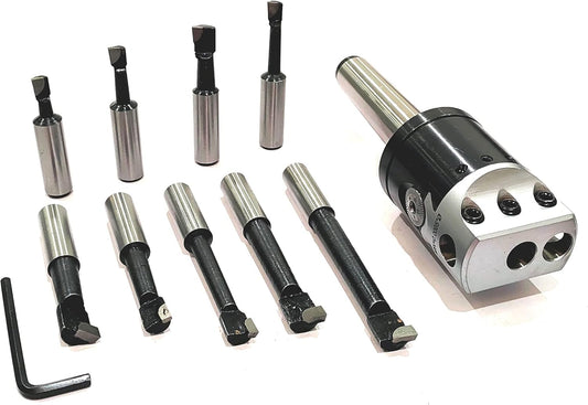 Assorts' Boring Head 2" Inches for Milling & Lathe Machine (3MT (M12 x 1.75 Drawbar) & 9 PC CARBIDE TOOL SET)