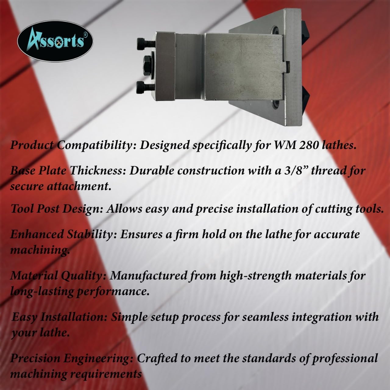 Assorts WM 280 Tool Post with 3/8" Thread Base Plate – Durable and Precise Machining Accessory
