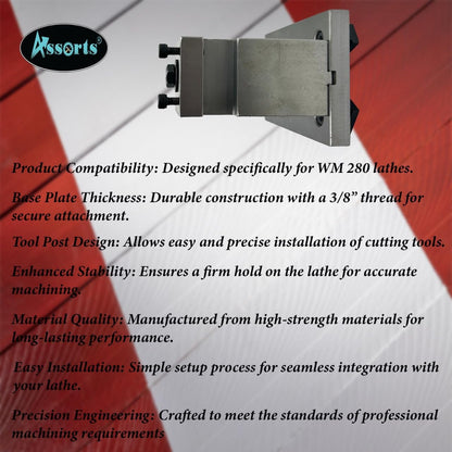 Assorts WM 280 Tool Post with 3/8" Thread Base Plate – Durable and Precise Machining Accessory