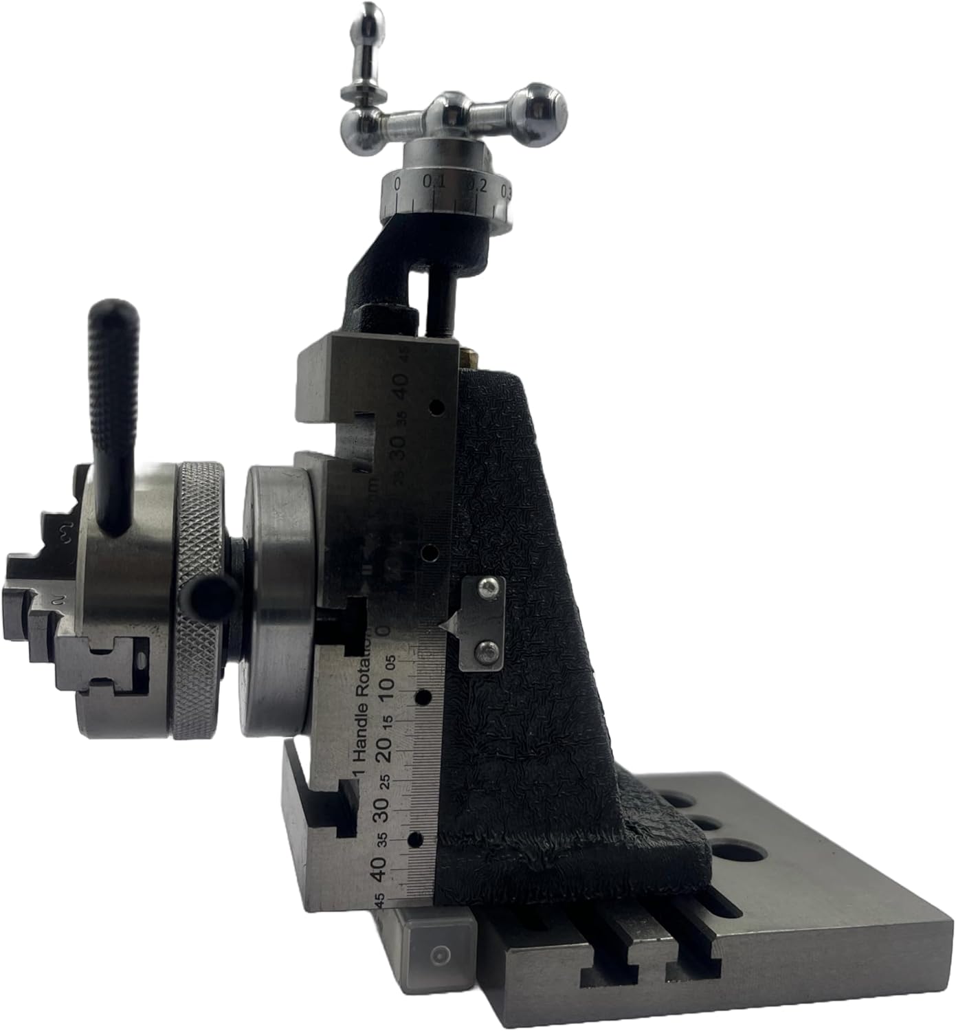 Assorts New High-Precision Mini Fixed Vertical Slide (90mm X 50mm) with Integrated Side Scale (3 Slots) and Base Plate, Featuring a 50mm 3-jaw Self-Centering Chuck with Back Plate