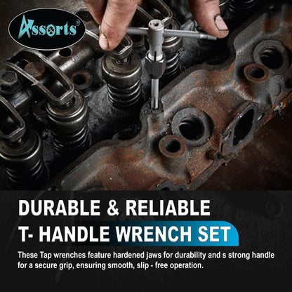 ASSORTS T-Handle Tap Wrench Set – 3 Pcs | Solid Collet Jaws for Precision Tapping & Reaming