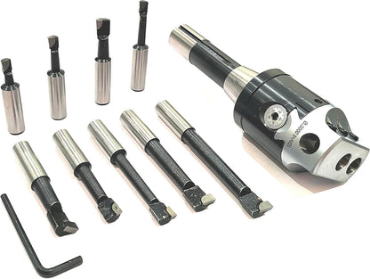 Assorts Quality Boring Head 2 Inches for Milling & Lathe Machine R8 (7/16 UNF Drawbar) & 9 pcs Carbide Tool Set