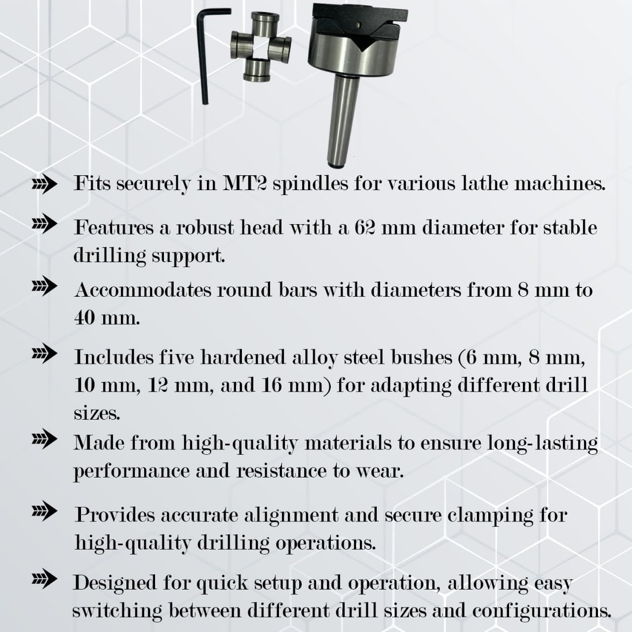 V-Boring- Adaptor for Round Bar Drilling on Lathe Machine (Morse Taper MT1)