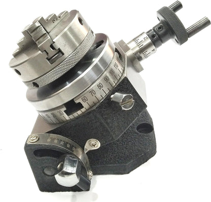 3" Inches/ 80 Mm Tilting Rotary Table With 65 Mm 3 Jaws Self Centering Chuck, Suitable Back Plate & T Nuts Bolts & Tailstock- Milling Engineering Tools