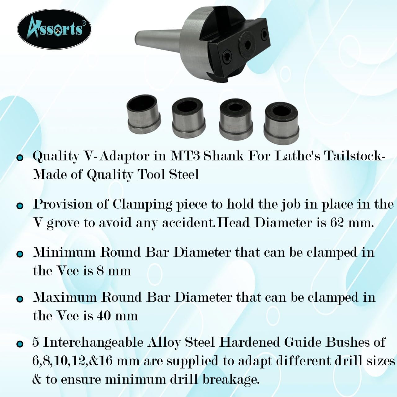 V-Boring- Adaptor for Round Bar Drilling on Lathe Machine (Morse Taper MT3)