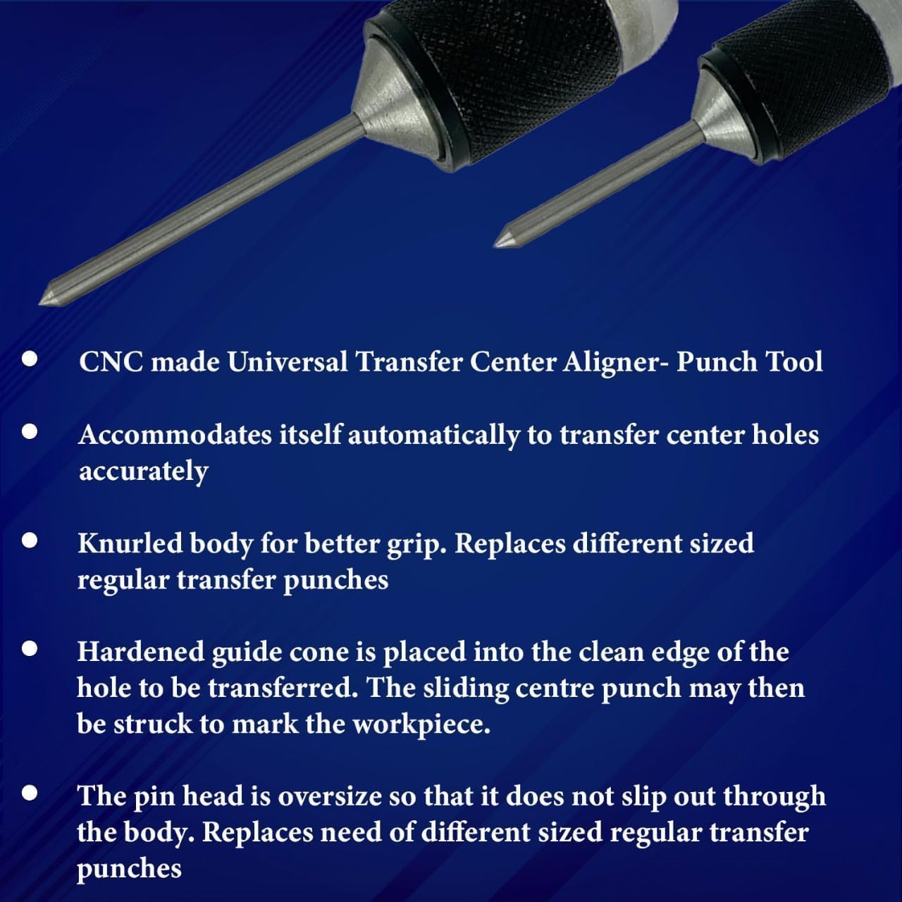 Universal Transfer Center Aligner- Punch-Hardened Pin (Set of (Range (3/8" to 1") and (Range (1/4" to 5/8"))