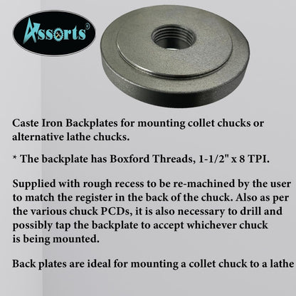 Lathe Chuck 125 mm Backplate in 1-1/2"x 8 TPI Boxford thread- Make Recess u need