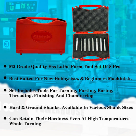 Quality Hss Lathe Form Tool Set-hard & Ground-turning, Cutting, Parting, Grooving, Threading, Turning, Engineering Hobbyists Machine Tools M2 Grade (Sq. Shank 8 X 8 X 80 MM)