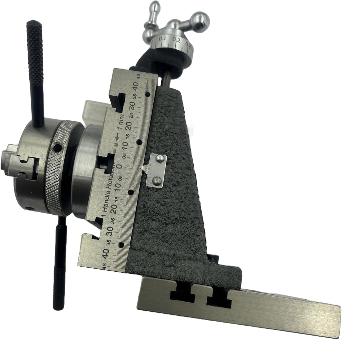 Assorts New High-Precision Mini Fixed Vertical Slide (90mm X 50mm) with Integrated Side Scale (3 Slots) and Base Plate, Featuring a 50mm 3-jaw Self-Centering Chuck with Back Plate
