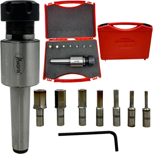 ASSORTS MT3 Shank Rotary Broach ER-25 Adapter with 7 HEX Broaches (3mm to 12mm) | Precision CNC Tooling for Hexagonal Hole Cutting | Durable Metalworking Broach Set