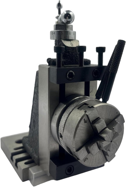 Assorts New Mini Fixed Vertical Slide (90mm x 50mm) with 3-Slots, Precision Side Scale, and 50mm 4-jaw Self-Centering Chuck with Back Plate and Base Plate - for Mini Lathe Applications