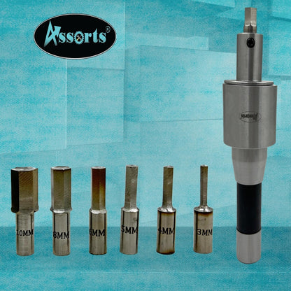 Assorts Newly Developed Rotary Broach (Metric) – R8 Shank (7/16” UNF Drawbar Thread) + 7 PCS H.S.S. Hex Punch Set (3–12 mm)