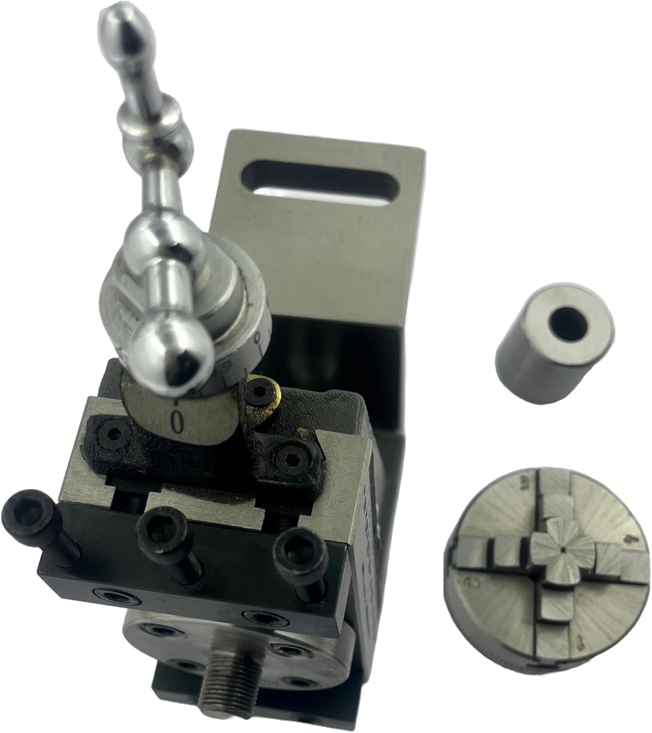 Assorts Mini Vertical Slide 90x50mm (2-Slot) – Fixed & Swivel, 3-Jaw/4-Jaw, Base Plate & Z-Angle Plate for Mini Lathe (Fixed Slide (2-Slot) + 4-Jaw Chuck + Z-Angle Plate)