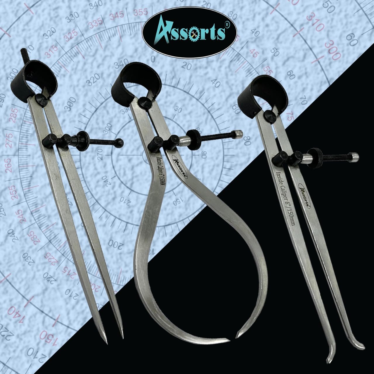 Assorts 3 Pieces Spring Caliper Set - Inside, Outside & Divider 6" inch (150 mm)-Measuring Tool, Workshop, Toolroom