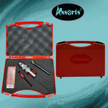 Assorts Fly Cutter with 3/4" (19.05 mm) Straight Shank & Indexable Boring Bar – Includes 10 PCS DCMT 11T304 Inserts & Plastic Case | Ideal for Facing & Boring | Watch Video for Details