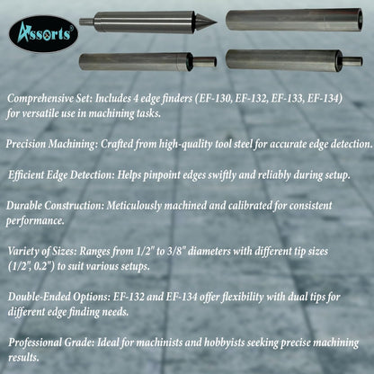 ASSORTS TOOL STEEL QUALITY 4 PIECES EDGE FINDER SET INCLUDES EF-130,132,133,134