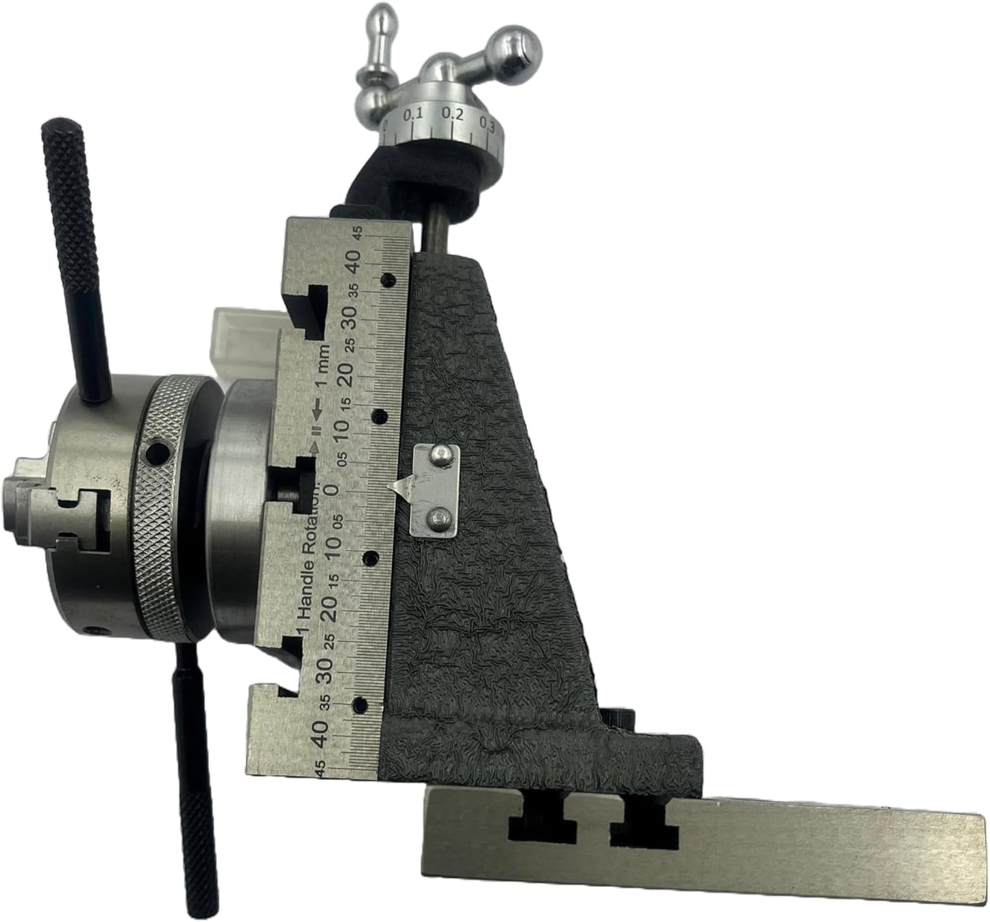 Assorts New High-Precision Mini Fixed Vertical Slide (90mm X 50mm) with Integrated Side Scale (3 Slots) and Base Plate, Featuring a 50mm 3-jaw Self-Centering Chuck with Back Plate