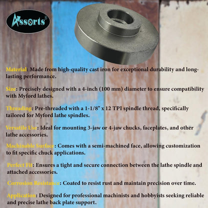 Cast Iron 4" (100 mm) Backplate for Myford Lathe