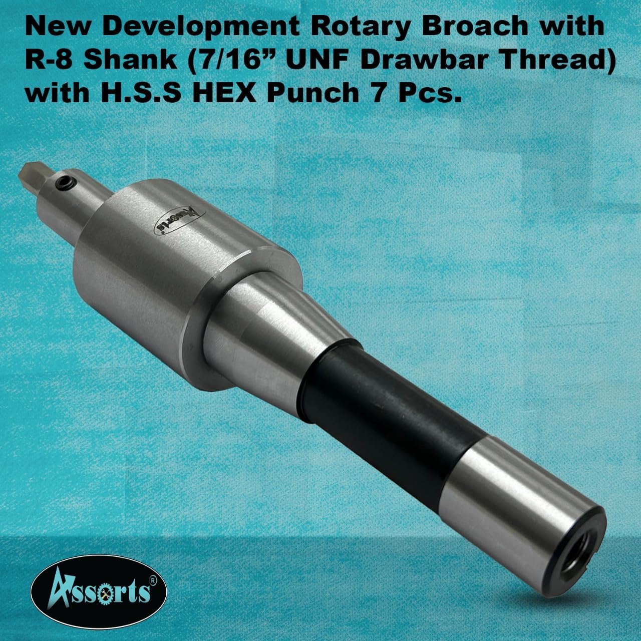 Assorts Newly Developed Rotary Broach (Metric) – R8 Shank (7/16” UNF Drawbar Thread) + 7 PCS H.S.S. Hex Punch Set (3–12 mm)
