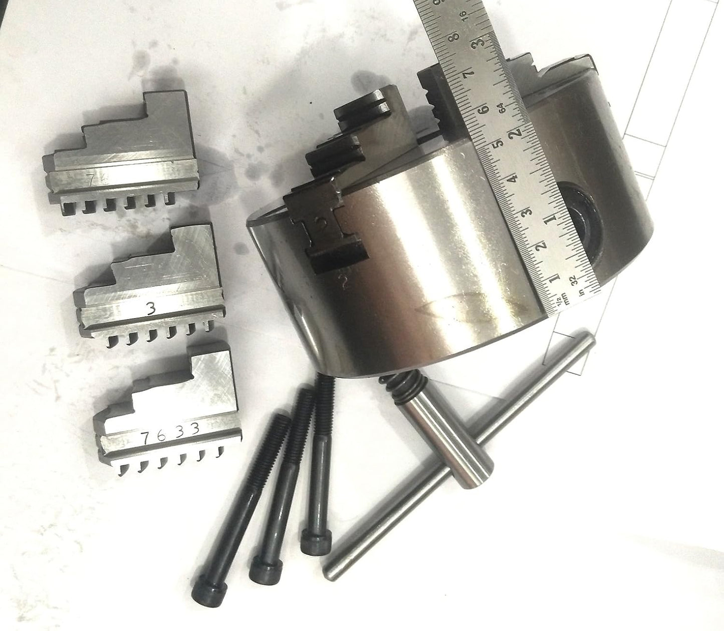 125 mm Self Centering Chuck +Reversible Jaws+ Back Plate (MT2 Spigot)-Fits HV6 Rotary Table