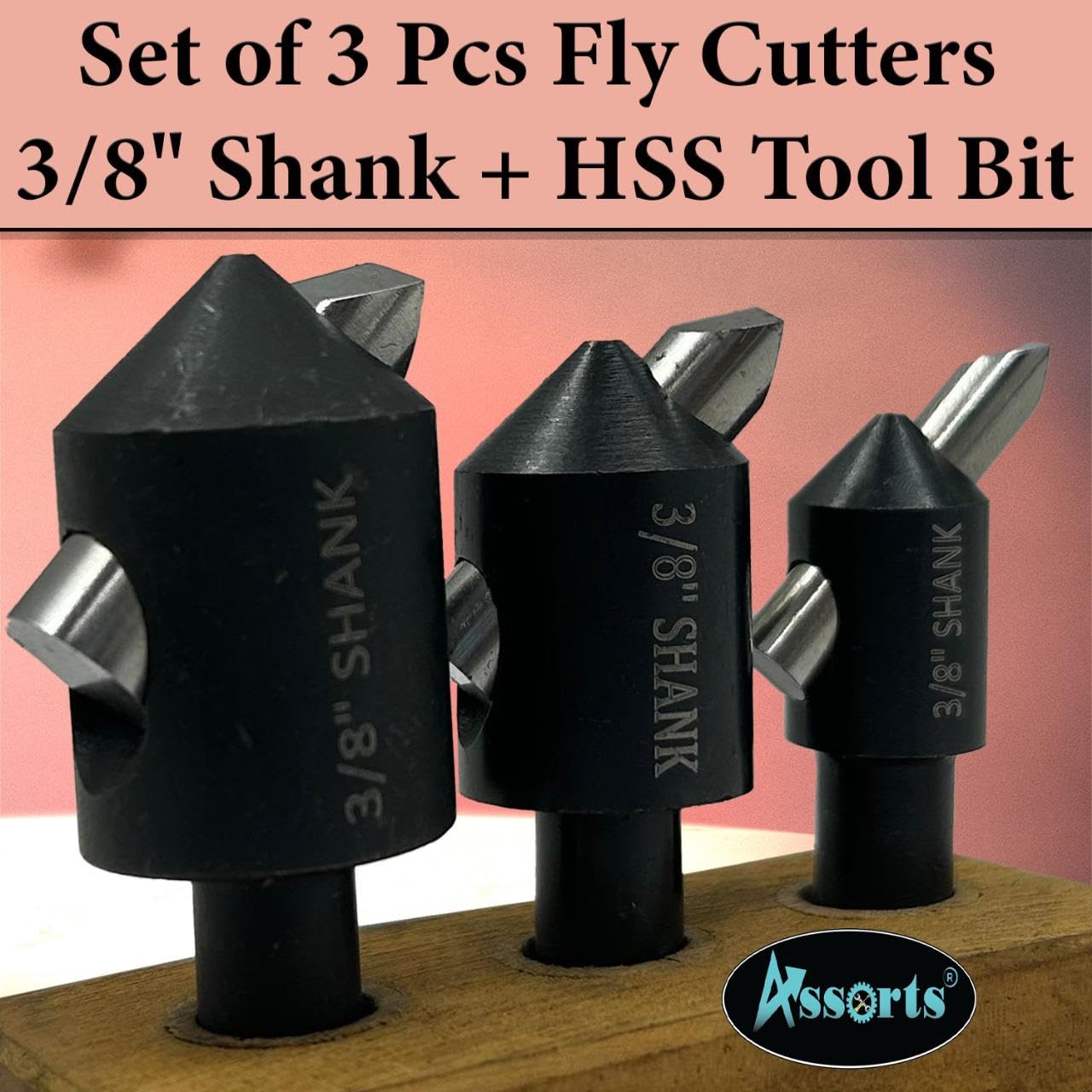 Assorts Set of 3 Pcs Fly Cutters 3/8" Shank + HSS Tool Bit