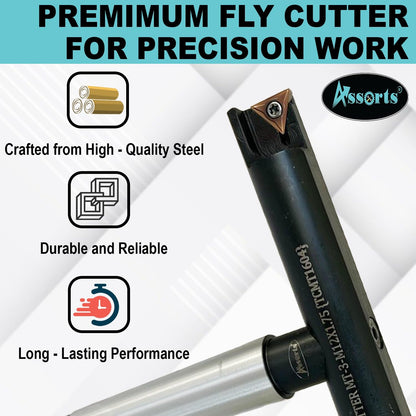 Assorts 9″ Balanced Fly Cutter Indexable Face Milling Cutter with MT3 Shank (M12 × 1.75 Drawbar Thread), Single TCMT1604 Insert, Torx Screw & Star Key Included