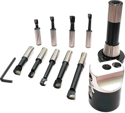 Assorts Quality Boring Head 2 Inches for Milling & Lathe Machine R8 (7/16 UNF Drawbar) & 9 pcs Carbide Tool Set
