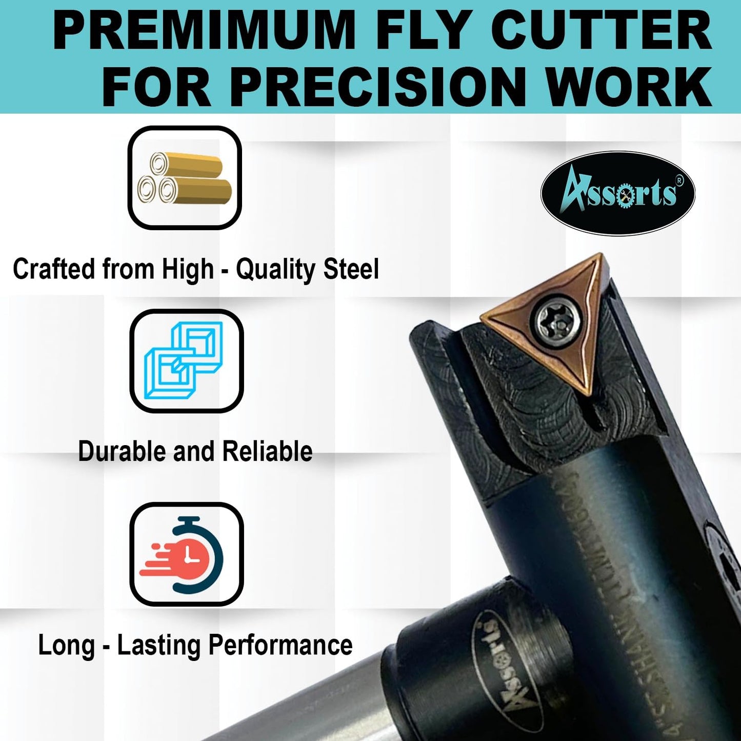 ASSORTS New Balanced Design 3″ Indexable Fly Cutter with 3/4″ Straight Shank, Single Insert Face Milling Cutter, TCMT1604 Insert, Torx Screw & Star Key Included