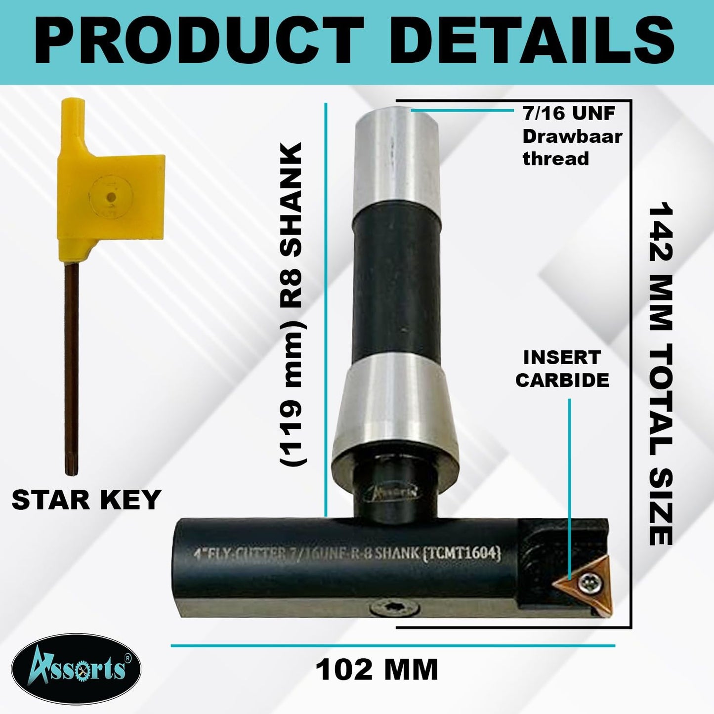 ASSORTS 4″ Indexable Fly Cutter with R8 Shank (7/16-20 UNF Drawbar Thread), Balanced Face Milling Tool with TCMT1604 Insert for Smooth Surface Finish & Precision Machining