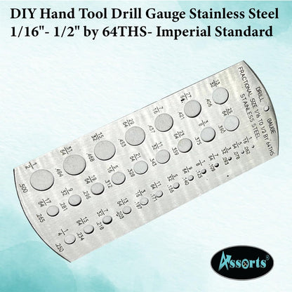 DIY HAND TOOL DRILL GAUGE STAINLESS STEEL 1/16"- 1/2" by 64THS- IMPERIAL STANDARD