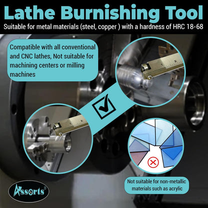 ASSORTS Dual Burnishing Tool  Internal & External Burnishing Tool for Lathe & CNC Mirror Finish Tool Industrial Grade (1 x 1/2 x 7)