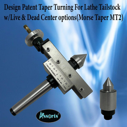 ASSORTS Design Patent Taper Turning For Lathe Tailstock w/Live & Dead Center options(Morse Taper MT2)