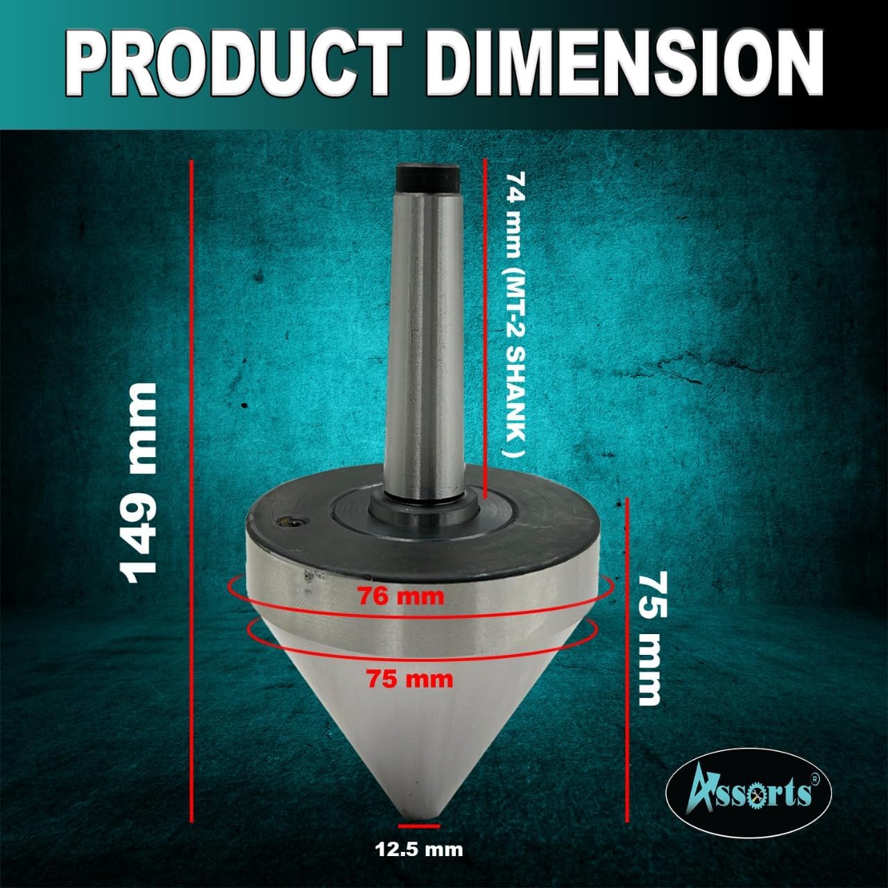 Bull Nose Pipe Live Revolving Center For Conventional Lathe II Under 5 Micron Run-out II Double Bearing II Fully Hardened & Ground II Capacity 0.5" to 3" Inch (12.5 to 75 mm) II (Morse Taper MT2)
