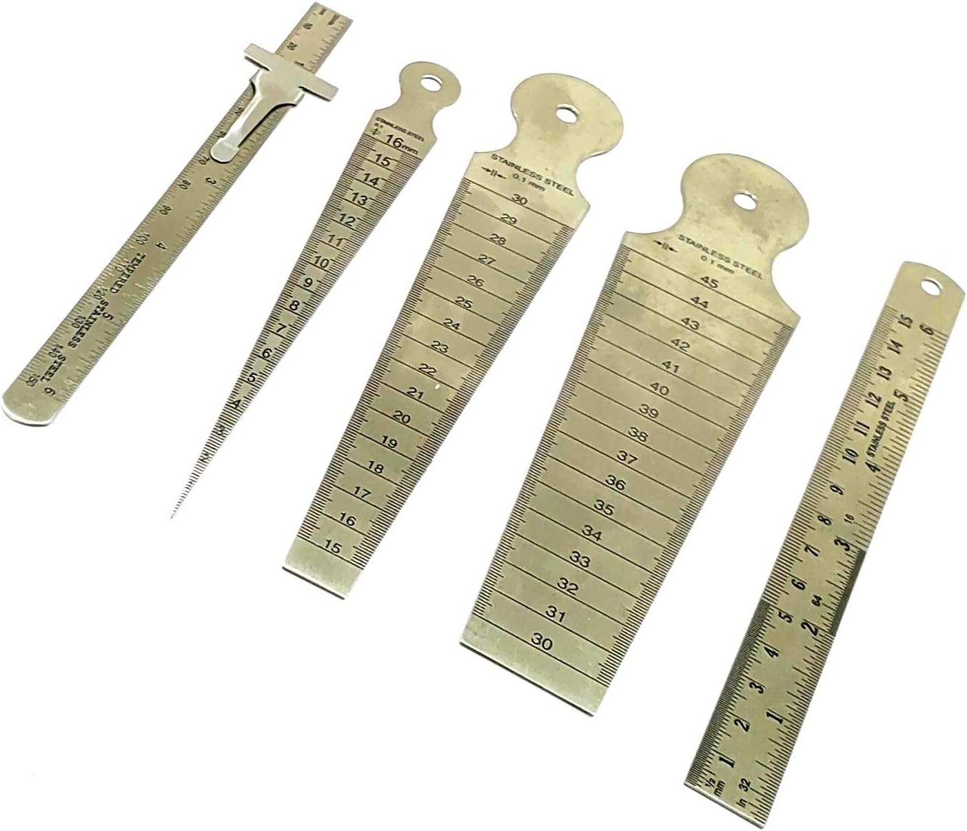 Stainless Steel Measuring Tools (Set of 3 x Bore Gauges, 1 x 6" Ruler cum Depth Gauge & 1 x 6" Ruler)