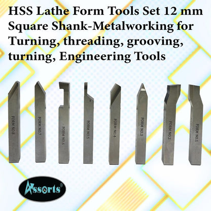 HSS Lathe Form Tools Set 12 mm Square Shank-Metalworking for Turning, threading, grooving, turning, Engineering Tools