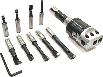 Assorts Quality Boring Head 2 Inches for Milling & Lathe Machine R8 (7/16 UNF Drawbar) & 9 pcs Carbide Tool Set