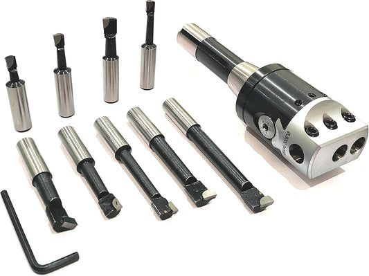 Assorts Quality Boring Head 2 Inches for Milling & Lathe Machine R8 (7/16 UNF Drawbar) & 9 pcs Carbide Tool Set