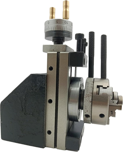 Assorts Mini Vertical Slide, measuring 90mm x 50mm, equipped with a 50mm 3-Jaw Self-Centering Chuck, complete with a back plate featuring an integrated side scale for mini lathe metalworking projects