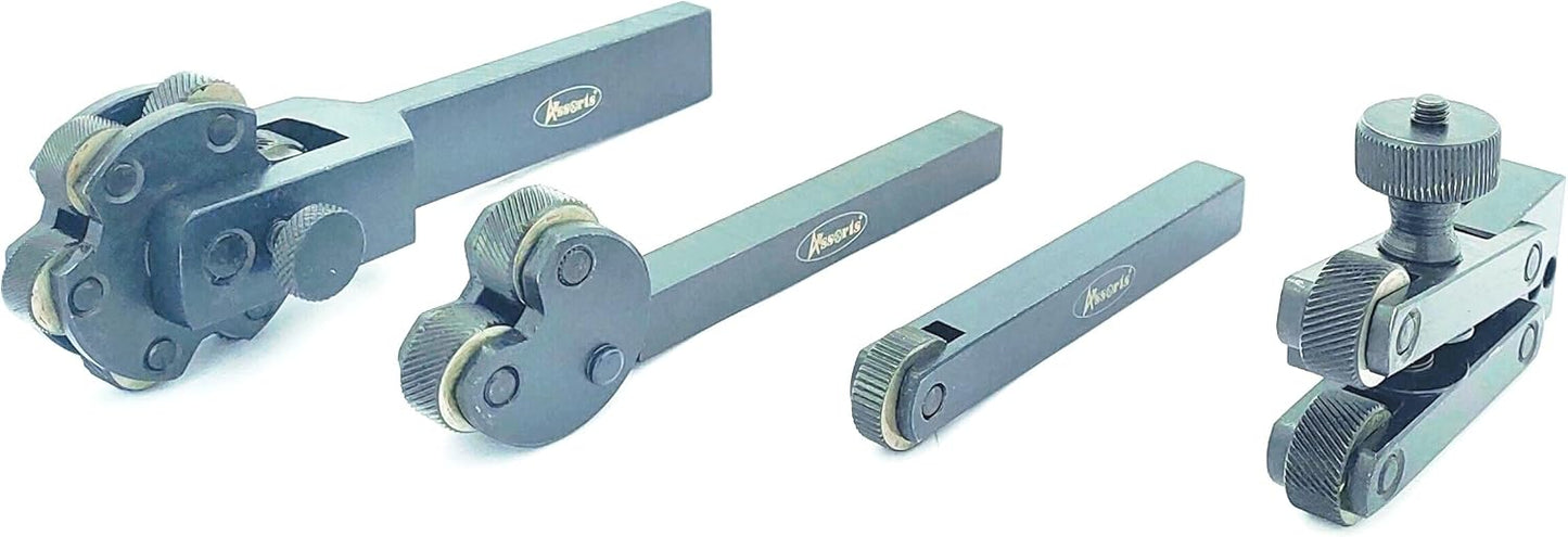 ASSORTS 4-Piece Lathe Knurling Tool Set – Tool Steel Knurling Tools with Hardened EN31 Knurls, Precision-Ground, Epoxy Black Rust-Free Finish, Mixed Sizes & Patterns for Metal Turning