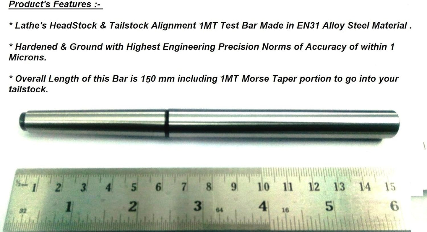 PRECISION STEEL LATHE ALIGNMENT TEST BAR MANDREL-HELPS LINING-UP HEADSTOCK & TAILSTOCK TO ELIMINATE ANY TAPER TURNING ON LONG LENGTH WORK-PIECE (MT1-REGULAR (OAL-160 MM))