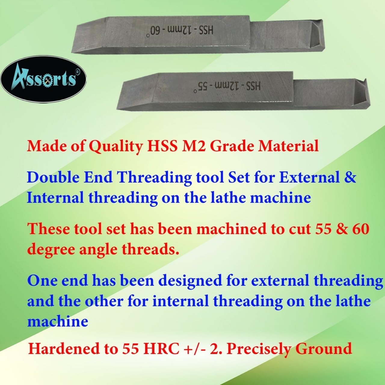 Double End Internal External Threading HSS Tool Set for Lathe Machine (12 x 12 MM SHANK)